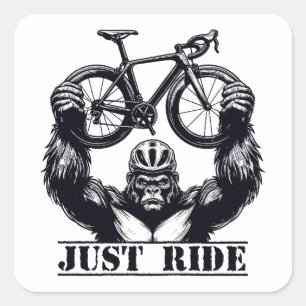 Cykling Just Ride Gorilla Fyrkantigt Klistermärke