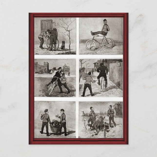 Cykling med vintage-cykel vykort (Framsida)