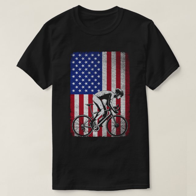 Cykling på väg 4:e juli USA Amerikanska Flagga T Shirt (Design framsida)
