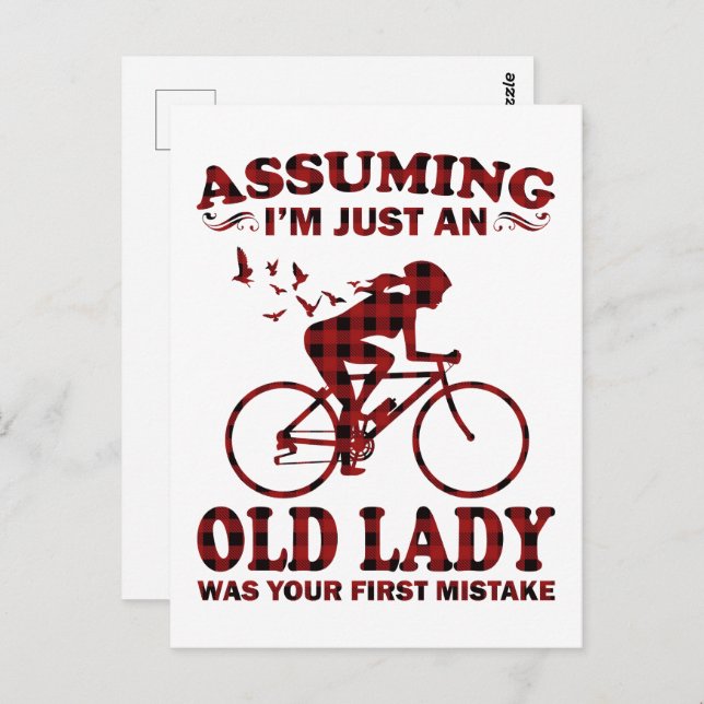 Cykling Woman antar att jag bara är en gammal Dam  Vykort (Fram/baksida)