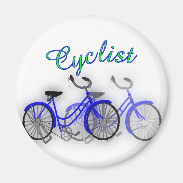 Cyklist (1950 cykel) vattenfärgsdesign i teckning magnet (Framsidan)