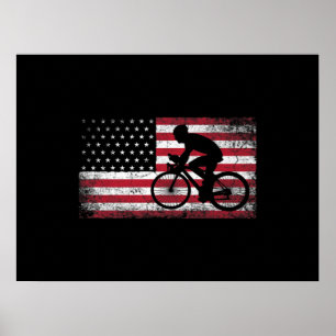 Cyklist Cycling Bicycle American Flagga 4:e juli Poster