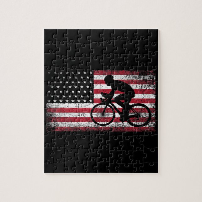 Cyklist Cycling Bicycle American Flagga 4:e juli Pussel (Vertikal)