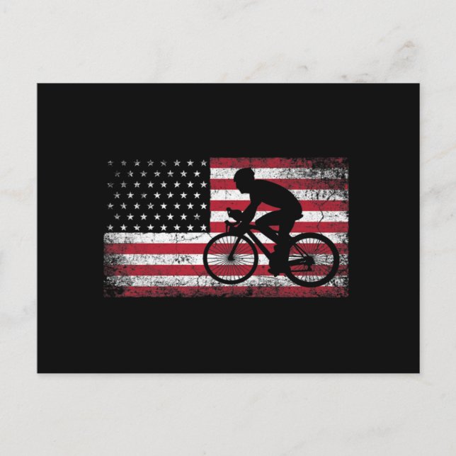 Cyklist Cycling Bicycle American Flagga 4:e juli Vykort (Framsida)