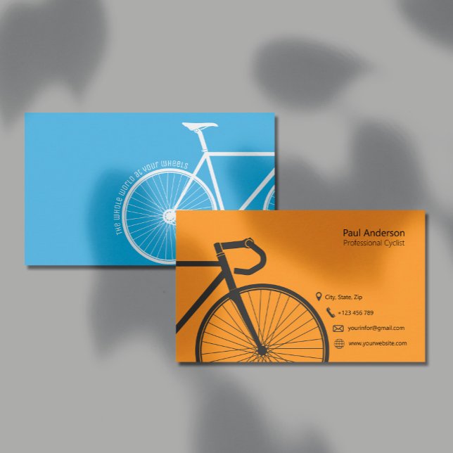 Cyklist för orange och blå Professionell Visitkort (Skapare uppladdad)