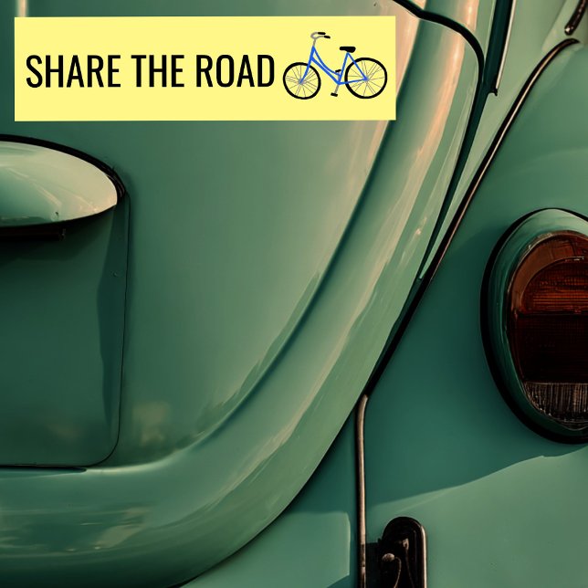  cyklist i den blå bläckcykeln för färdskrivaren bildekal (SHARE THE ROAD Cute Blue Bicycle Cyclist Bumper Sticker
)