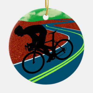 Cyklist på en krökt huvudväg julgransprydnad keramik