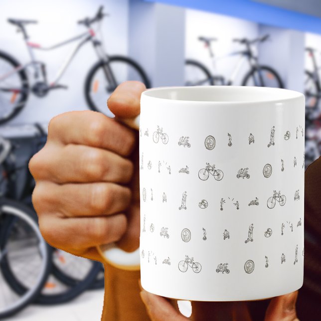 Cyklist på Ljuda Bicycles Line Teckning Art humor Kaffemugg (Fun cycling on bicycles black and white line art mug gift for cyclists)