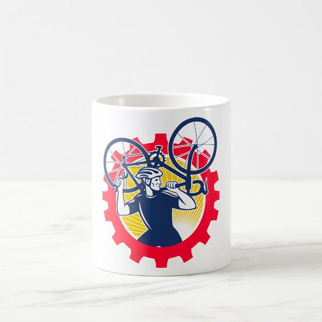 Cyklist som bär cykel Cykel mekaniker Växel Kaffemugg (Skapare uppladdad)