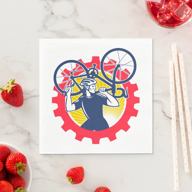 Cyklist som bär cykel Cykelreparatör Växel Pappersservett (Skapare uppladdad)