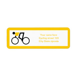 Cyklist som kör sin cykelanpassningsbar returadress etikett