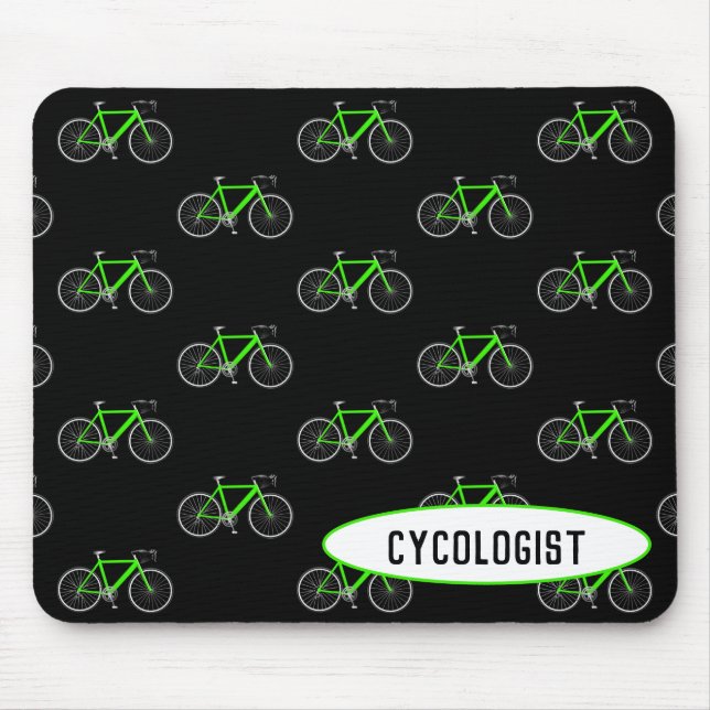 cykolog grönt cykel på svart musmatta (Framsidan)