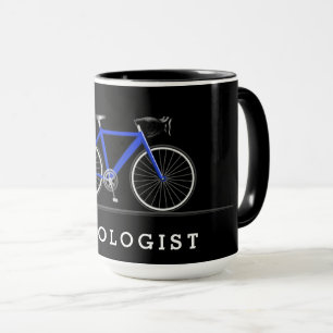 Cykolog med blå cykel mugg