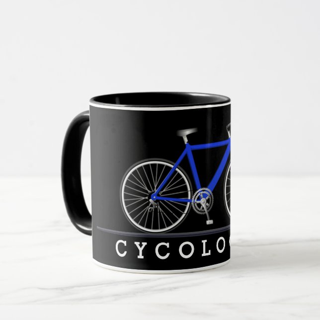 Cykolog med blå cykel mugg (Framsida vänster)