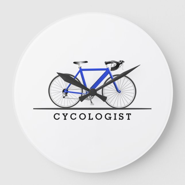 Cykolog med blå cykel stor klocka (Framsida)