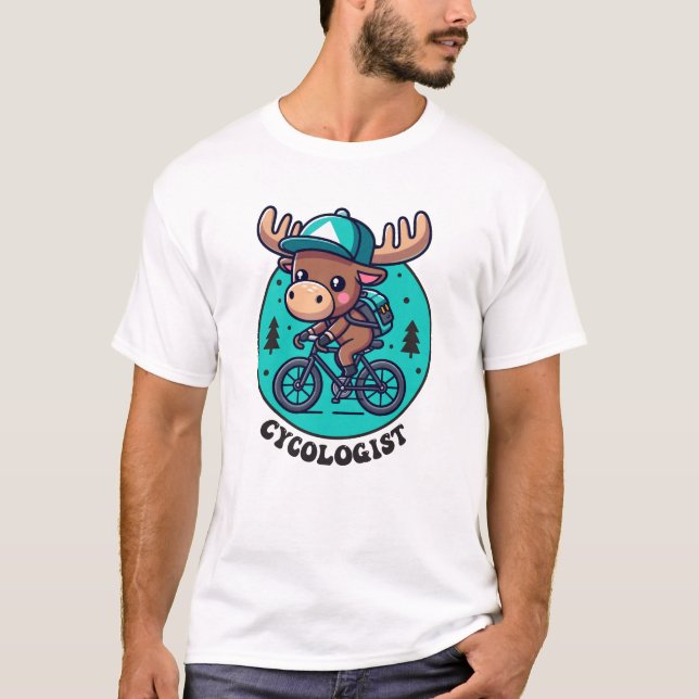 Cykolog Moose Riding Bicycle T Shirt (Framsida)
