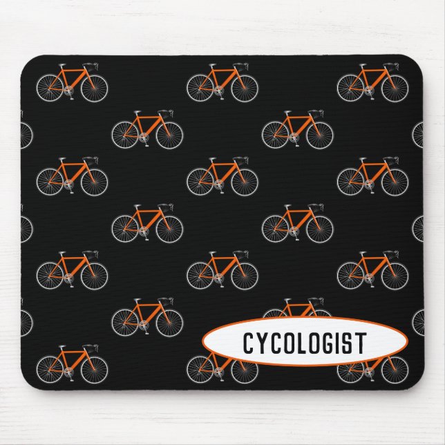 cykolog orange cykel på svart musmatta (Framsidan)