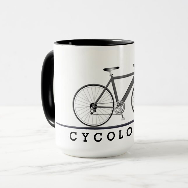 Cykolog text med grått-cykel mugg (Framsida vänster)