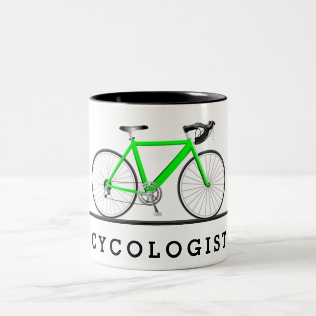 Cykolog-text med grönt-cykel Två-Tonad mugg (Center)