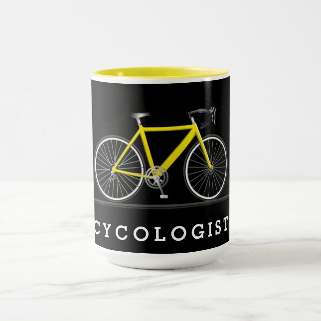 Cykolog-text med gult-cykel mugg (Center)