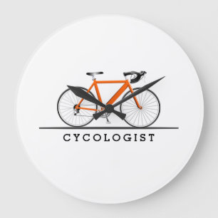 Cykolog-text med orange-cykel stor klocka