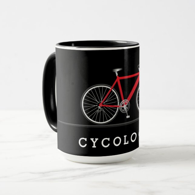 Cykolog text med röd cykel mugg (Framsida vänster)