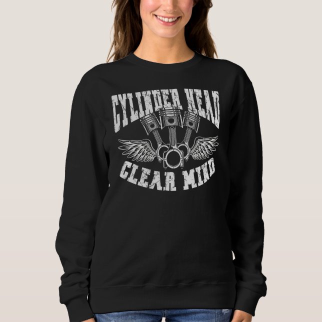 Cylinder Head Clear Mind Backprint Car Machanic T Shirt (Framsida)