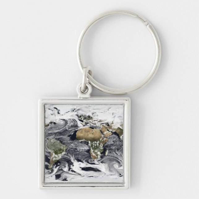 Cylindrisk ekvivalent projektion fyrkantig silverfärgad nyckelring (Framsidan)