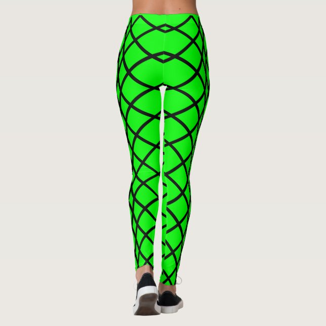 Cylindrisk Mönster Black på Neon Grönt Kvinnor Leggings (Baksida)