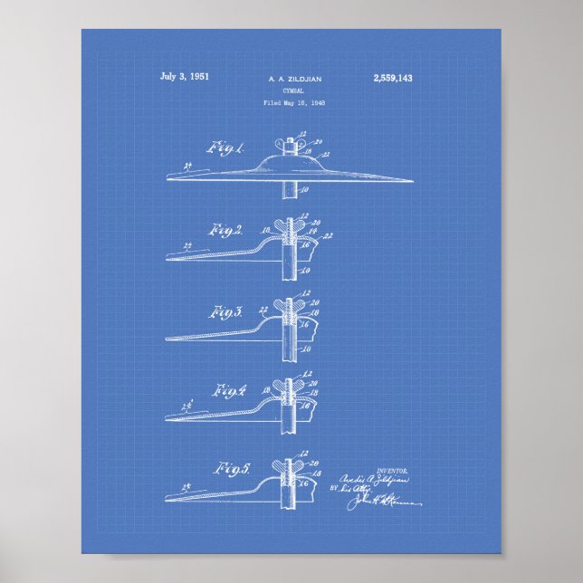 Cymbal 1951 Patent Art Blue Poster (Framsidan)