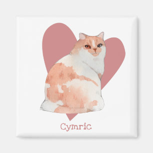 Cymric Cat Watercolor Kattunge Rosa Heart Magnet