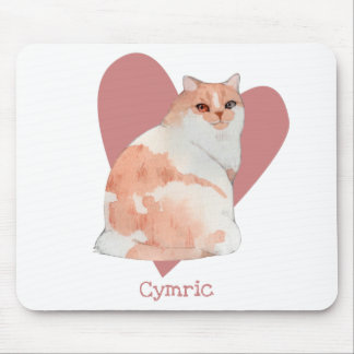 Cymric Cat Watercolor Kattunge Rosa Heart Musmatta