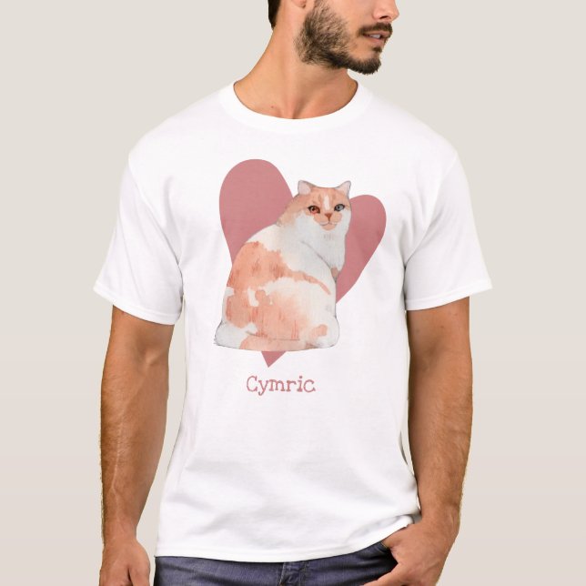 Cymric Cat Watercolor Kattunge Rosa Heart T Shirt (Framsida)