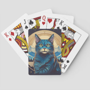 Cymric Katt Med Bergsutsikt Stjärnor Casinokort