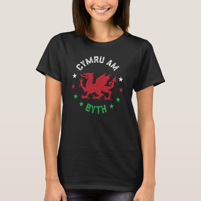 Cymru Am Byth Wales Flag Welsh T Shirt (Framsida)