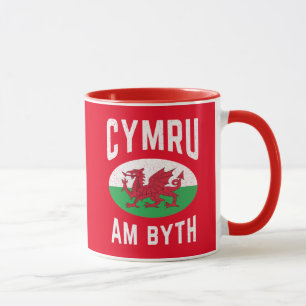 Cymru am Byth Wales Flagga Proud Welsh Vintage Rug Mugg