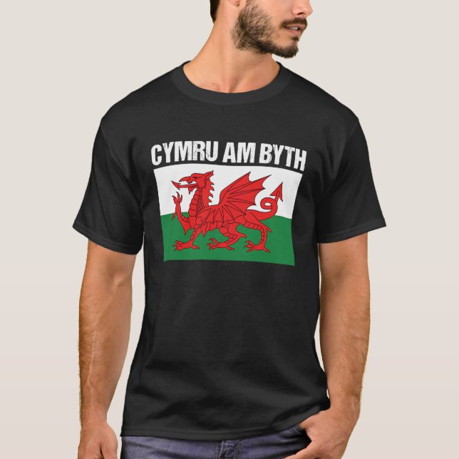 Cymru am Byth Welsh Flagga Wales T Shirt (Framsida)