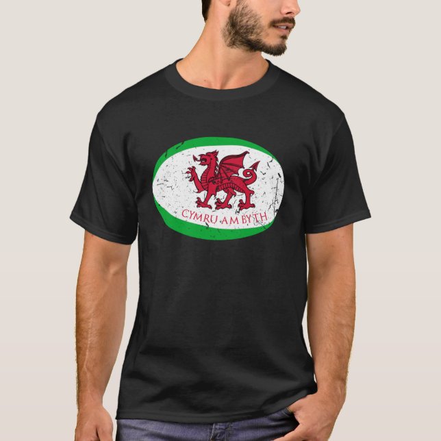 Cymru Am Byth Welsh Rugby Ball Fans T Shirt (Framsida)
