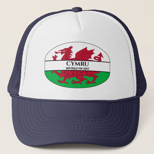 Cymru Sefydlu Ym 1057 Welsh Dragon Flagga Keps (Framsida)