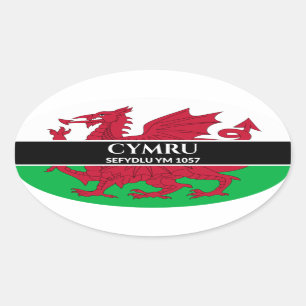 Cymru Sefydlu Ym 1057 Welsh Dragon Flagga White Te Ovalt Klistermärke