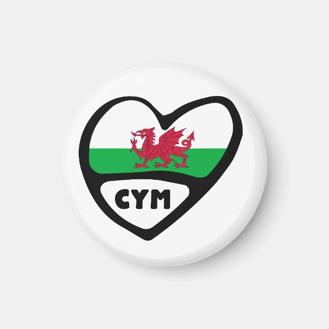Cymru Wales Land Code Flagga Heart Magnet (Framsidan)