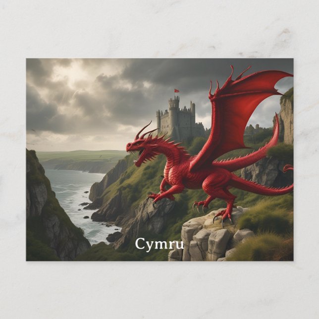 Cymru Wales Red Dragon/Y Ddraig Goch Vykort (Framsida)