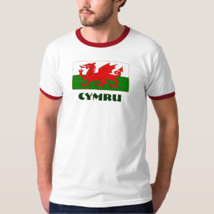 Cymru/walesisk flagga med Cymru text T Shirt