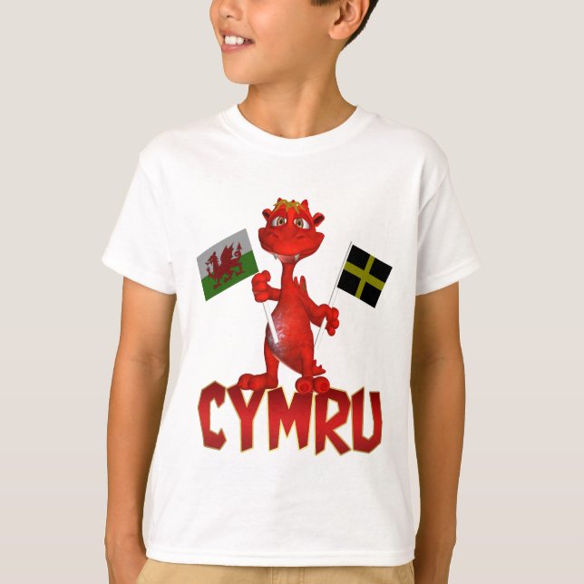 Cymru walesisk T skjorta, walesisk flagga & Sts T-shirt (Framsida)