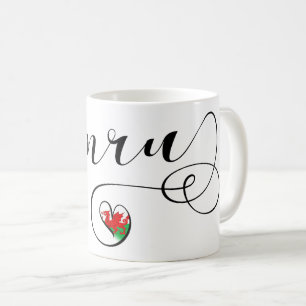 Cymru Welsh Flagga in Heart, Wales Kaffemugg