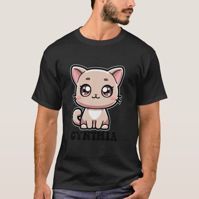 Cynthia Cute Kattunge Design for Girls Namn Cynth T Shirt (Framsida)