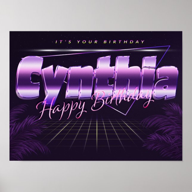 Cynthia Name Vorname lila retro Poster Geburtstag (Framsidan)