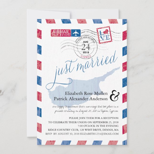 Cypern Antik Flygpost Nygift Bröllopsfest Inbjudningar (Framsida)