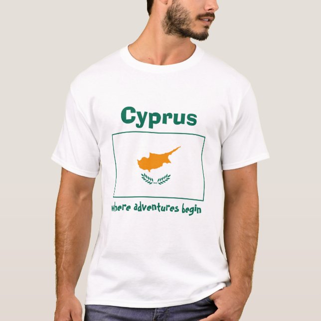 Cypern Flagga + Karta + Text T-Shirt (Framsida)
