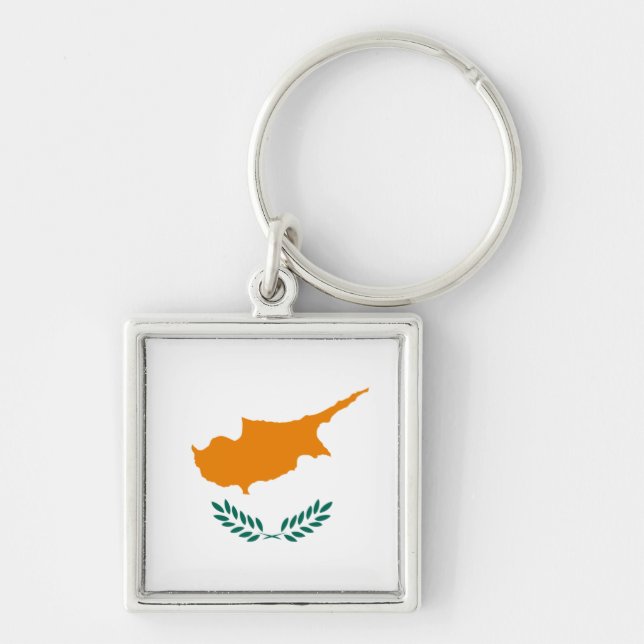 Cypern flagga Keychain Fyrkantig Silverfärgad Nyckelring (Framsidan)